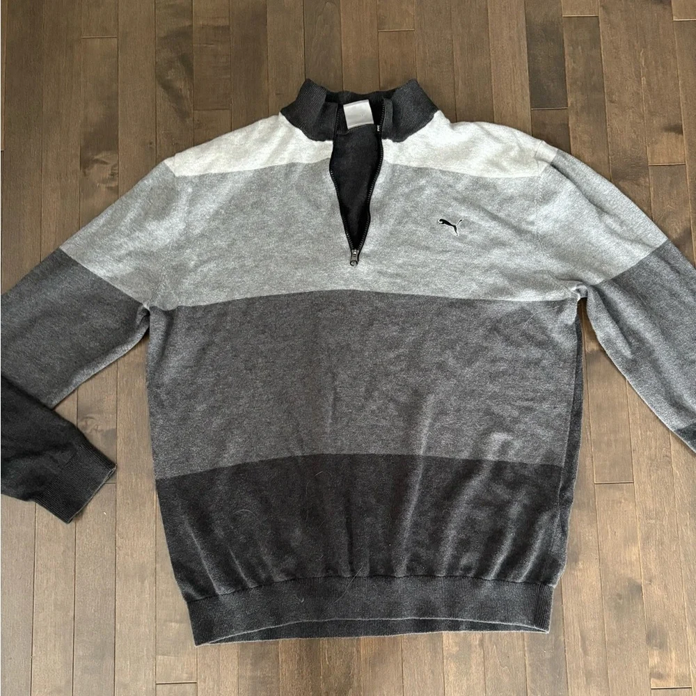 FITS LIKE L - Puma Men's Gray Striped Sweater - Picture 2 of 8